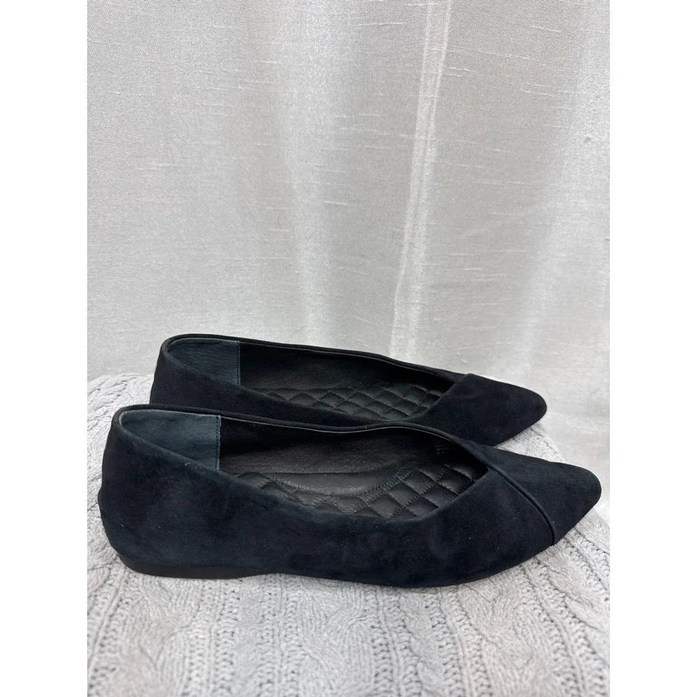 Birdies The‎ Heron Black Suede Pointed Toe Quilted Comfort Flats Womens 6.5
